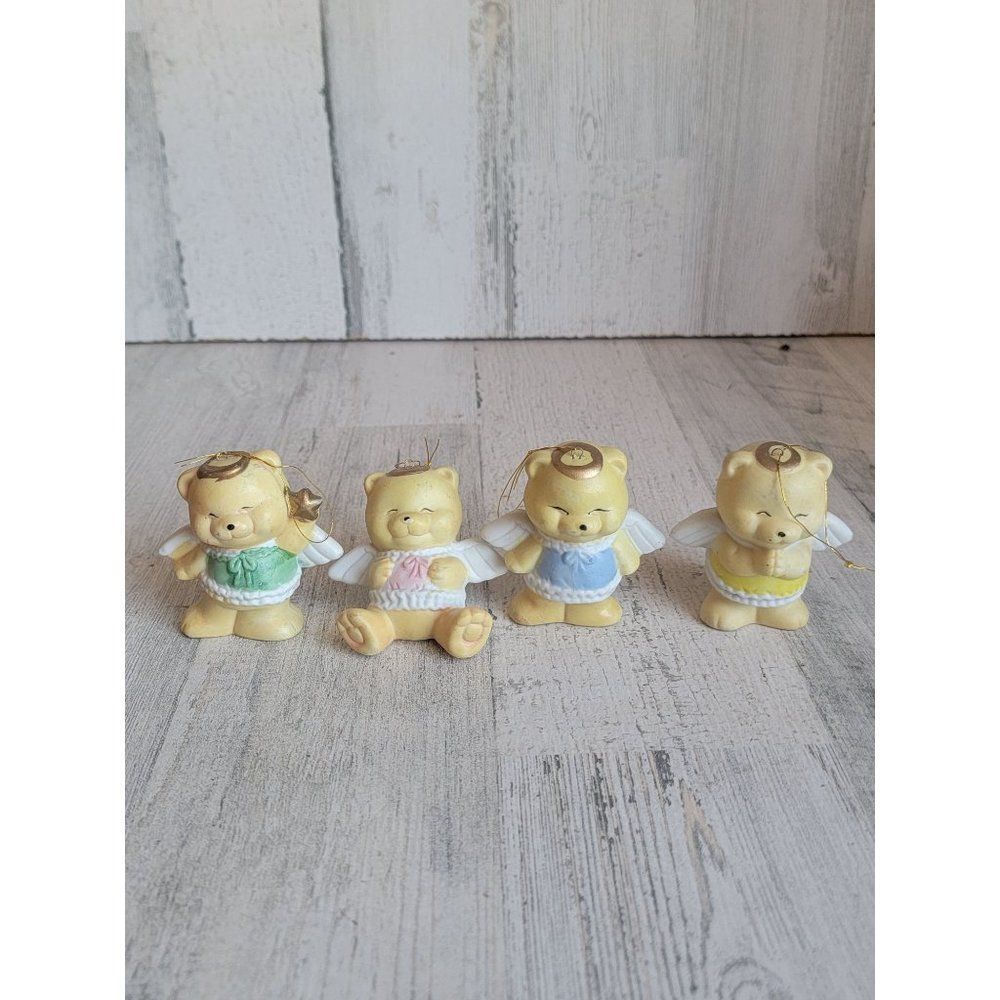 Vintage ceramic Golden Bear Angel star set ornament Xmas‎